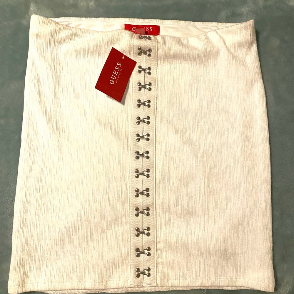 GUESS White Pencil Skirt with Silver Accents
